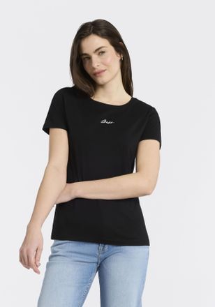 Boss Orange by Hugo Boss T-Shirt BOSS ORANGE Elove Embro Premium Damenmode, Damen, Gr. XL (42), schwarz 001, Single Jersey, Obermaterial: 100% Baumwolle, unifarben, schmal nor