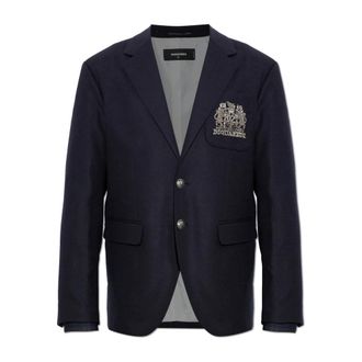 Dsquared2 Jassen, Heren, Blauw, 2Xl, Wol, Wol blazeren met geborduurd logo