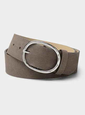 Simons Womens Hammered rounded buckle wide suede belt