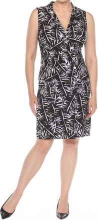 Joseph Ribkoff Leaf Print Sleeveless A-Line Dress In Black/white