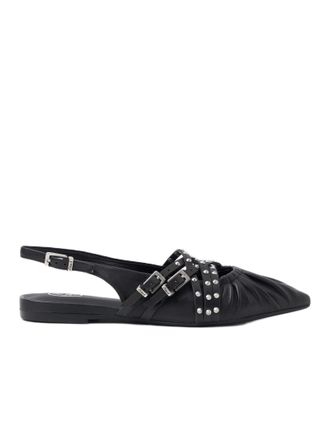 Ash Pointed-Toe Black Sandals With Adjustable Buckles And Studded Details