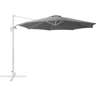 Beliani Beliani - Sombrilla Voladiza De Poli&eacute;ster Gris Oscuro Blanco 300 Cm Poste Metal Savona