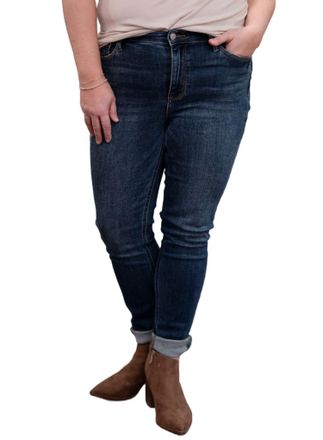 Judy Blue Mid Rise Vintage Raw Hem Skinny Jean In Dark Wash
