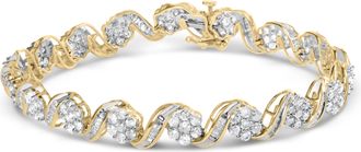 House of Brilliance 10k Yellow Gold 5.00 Cttw Round-Cut and Baguette-Cut Diamond Floral Link 7.25 Bracelet
