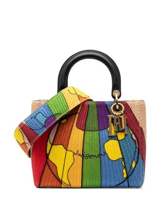 Dior 2017 Medium Canvas Beaded and Embroidered Tarot Judgment Lady Dior satchel - Brown