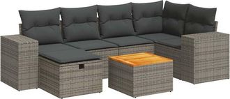 vidaXL Set De Sof&aacute;s De Jard&iacute;n 7 Pzas Con Cojines Rat&aacute;n Sint&eacute;tico Gris Vidaxl