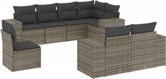 vidaXL Vidaxl - Set De Sof&aacute;s De Jard&iacute;n 8 Pzas Y Cojines Rat&aacute;n Sint&eacute;tico Gris