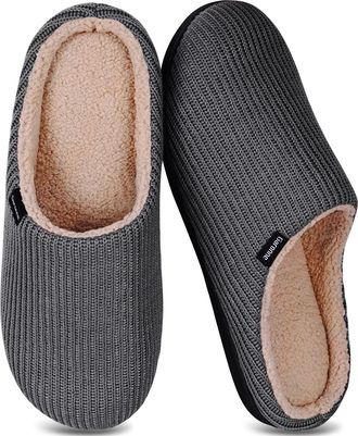 Garonne Mens Slippers with Memory Foam and Wool-Like Lining Slip-on Slippers for Bedroom Indoor/Outdoor, Grey Dark, 12.5/13.5 UK