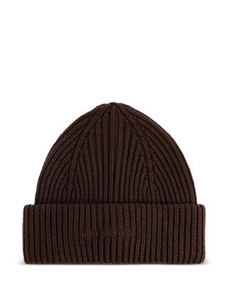 Lanvin ribbed logo beanie - Brown