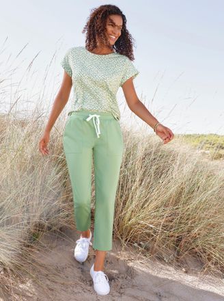 Casual Looks Print-Shirt CASUAL LOOKS Druck-Shirt, Damen, Gr. 36, eucalyptus, ecru, 100% Baumwolle, gemustert, mehrfarbig, Rundhals, Shirts Print-Shirt