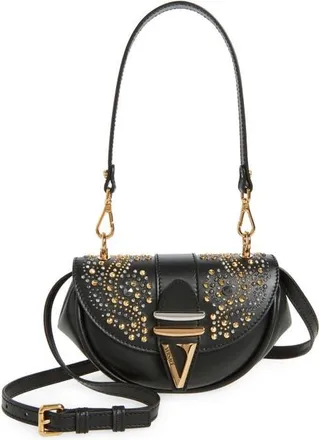 Versace Small Virtus Leather Shoulder Bag in Black Gold Palladium at Nordstrom