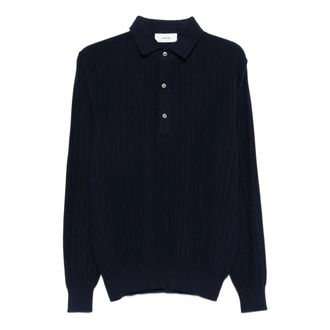 Lardini Round-neck Knitwear, male, Blue, Size: XL Knitted Polo Shirt