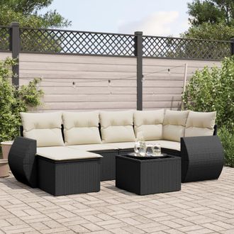 vidaXL Set De Comedor De Jard&iacute;n 7 Pzas Y Cojines Rat&aacute;n Sint&eacute;tico Negro Vidaxl