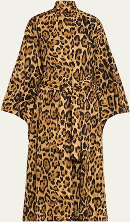 Alaia Pleated Leopard-Print Nylon Belted Trench Coat
