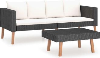 vidaXL Set De Muebles De Jard&iacute;n 2 Pzas Y Cojines Rat&aacute;n Sint&eacute;tico Negro Vidaxl