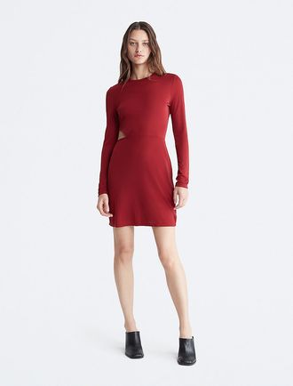 Calvin Klein Womens Cut Out Mini Dress - Red - XL