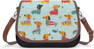 Generic Cute Dachshund Dogs Snowflakes Small Womens Crossbody Bags Shoulder Handbag with Adjustable Strap for Travel