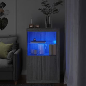 vidaXL Aparador Con Luces Led Madera De Ingenier&iacute;a Gris Sonoma Vidaxl