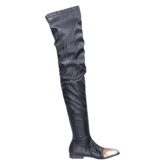 Moma Leren dameslaarzen - Dames - Over de knie laarzen - Zwart - 37 EU - Leer - Schoenen