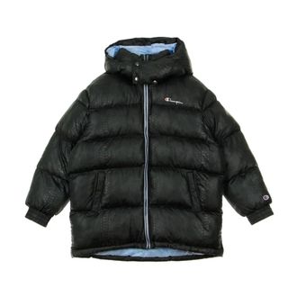 Champion Winter Jackets, female, Black, Size: L Long Black/Azure Down Jacket Women