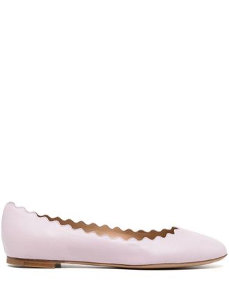 Chloé scallop-detail ballerina shoes - women - Calf Leather/Calf Leather/Calf Leather - 38.5 - Pink