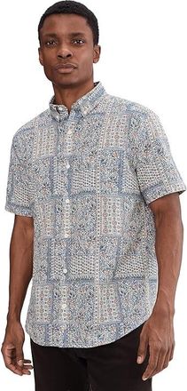 Johnston & Murphy Hampton Short-sleeve Cotton-linen Shirt Mens Clothing White Bandana : 3XL, Cotton/Linen