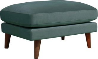 DRAWER Puf de terciopelo con patas de madera oscura - verde eucalipto