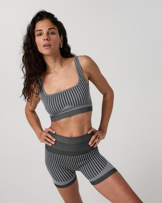 Vuori Clothing Bi-Color Seamless Longline Bra | Light Grey/Charcoal | XS, Size Extra Small