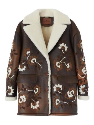 Ermanno Scervino floral-embroidery shearling coat - Brown