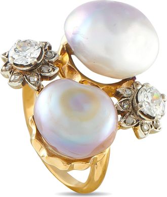Luxury Bazaar Antique 18K Yellow Gold 0.50ct Diamond and Natural Pearl Ring 27378