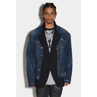 Dsquared2 MenS Navy Denim Layered Blazer Jacket, Size 46