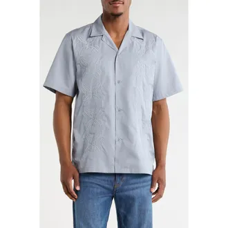 Carhartt Work in Progress Signet Embroidered Camp Shirt in Mirror at Nordstrom, Size Xx-Large