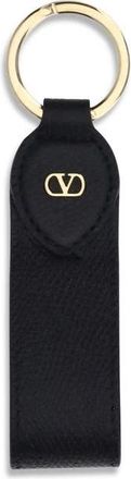 Valentino Garavani Keyrings, female, Black, Size: ONE SIZE VLogo Keyring Gold Finish Leather Accessory