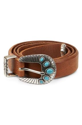 Fortela Martellata Leather Belt in Brown at Nordstrom, Size 100