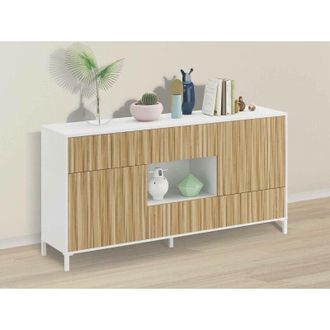 Dmora Credenza Atessa, Armadio moderno, Buffet da soggiorno a 2 ante e 2 cassetti, Madia da salotto, 151x41h80 cm, Rovere e Bianco lucido - Dmora