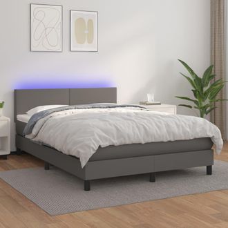vidaXL Vidaxl - Cama Box Spring Colch&oacute;n Y Led Cuero Sint&eacute;tico Gris 140x190 Cm