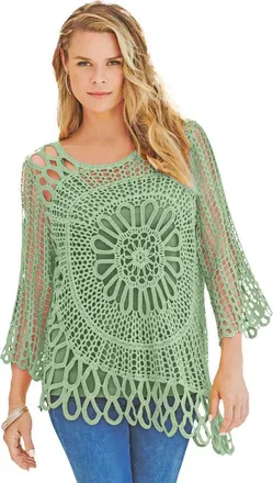 Roaman's Plus Size Crochet Sweater With Starburst Pattern in Green Mint at Nordstrom, Size Medium