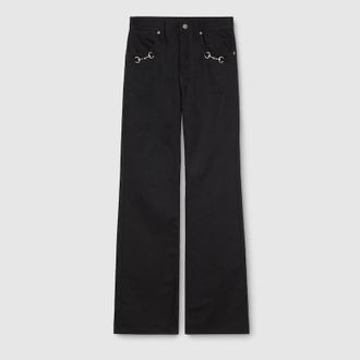 Gucci Cotton Denim Pants With Horsebit Detail, Size 29, Black, Ready-to-wear