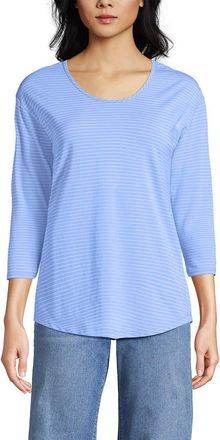Lands End 3/4 Sleeve Lightweight Jersey U-neck Tunic in Clear Blue Sky Thin Stripe at Nordstrom, Size X-Small