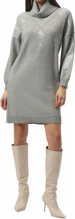 Joseph Ribkoff Turtleneck Long Puff Sleeve Straight Dress In Grey Melange