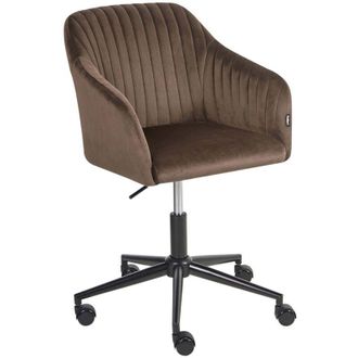 Beliani Office Swivel Chair Brown Velvet Height Adjustable Tufted Backrest Glamour Style VENICE