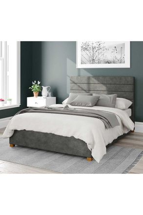 Aspire Home Accents Kelly Upholstered Ottoman Storage Bed, Kimiyo Linen Fabric in Grey | Size: Super King
