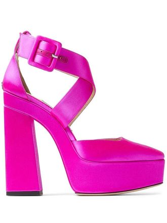 Jimmy Choo London Pink Gian 140 Satin Platform Heels