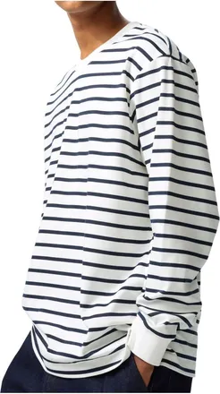 Uniqlo AIRism Cotton Striped Crew Neck T-Shirt Long Sleeve White 477340-00