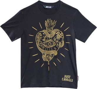 Just Cavalli Big Heart T-Shirt - Heren - T-shirts - Zwart - S - Katoen - Tops