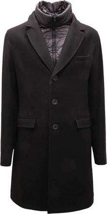 Herno Wollen jas met uitneembare dubbele rij knopen - Heren - Mantel - Zwart - 3XL - Wol - Jassen
