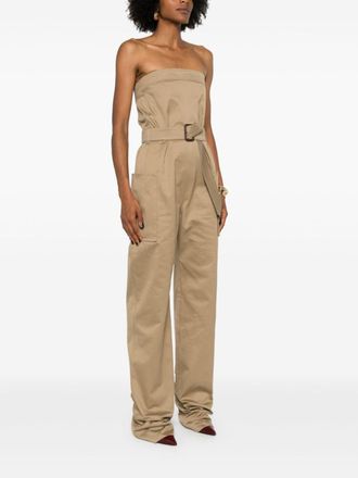 Saint Laurent Strapless Belted Jumpsuit - Beige