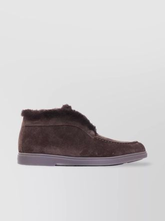 Santoni suede fur trim ankle height loafers