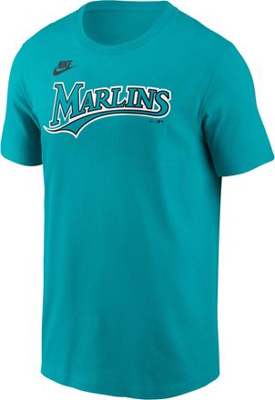 Nike Florida Marlins Cooperstown Wordmark Nike Mens MLB T-Shirt in Blue | N1993GTFMV-0B5