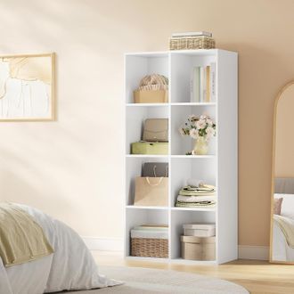 Woltu Woltu - Estanter&iacute;a Blanca Con 8 Compartimentos De Almacenaje Libreria Biblioteca Para Casa Y Oficina Estanteria De Piso Moderna Ideal Para Estudio Juv